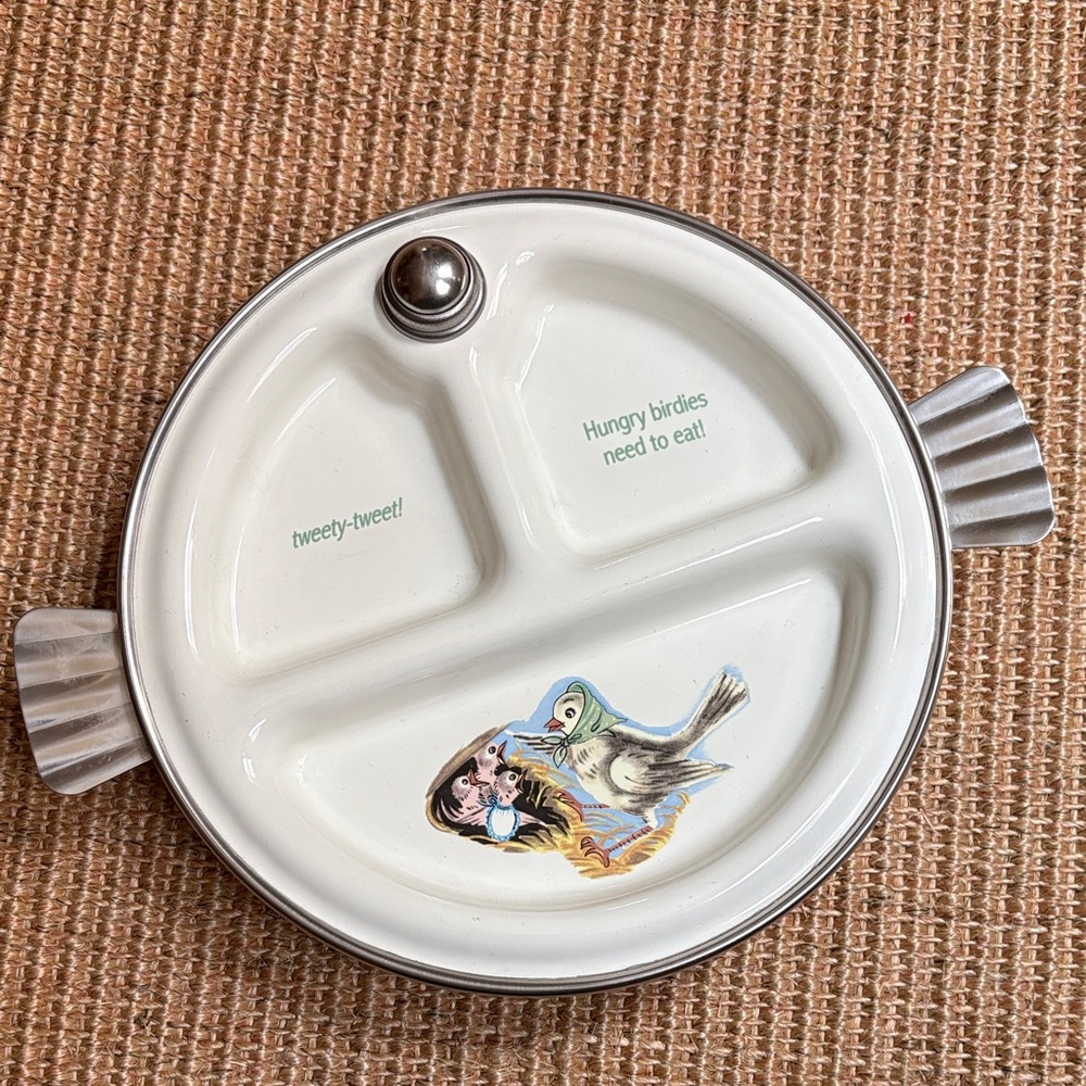 Vintage Bird-Themed Divided Plate w/ Hot Water Option 7.5in diameter NWOT